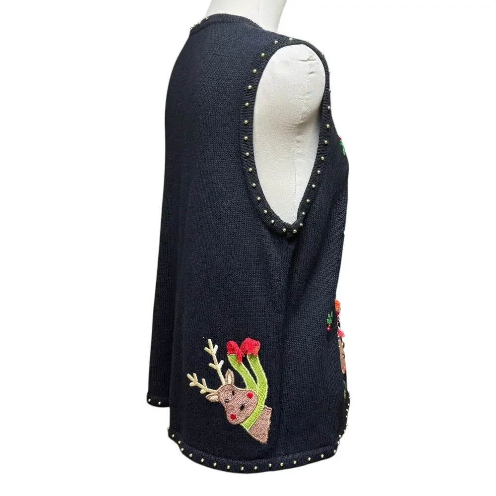 Hampshire Studio Snow Sweater Vest Reindeer Black XL